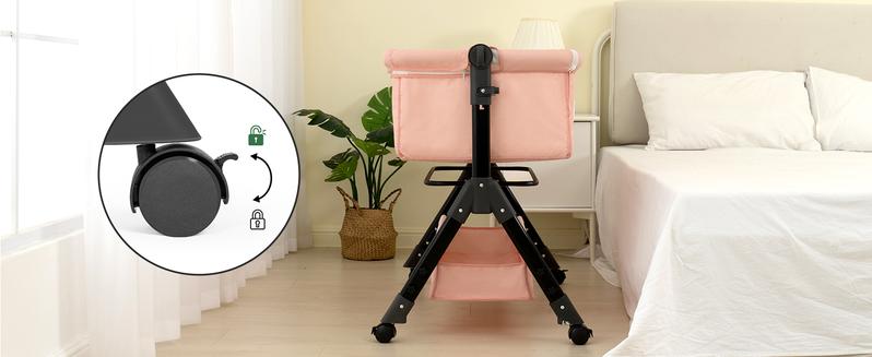 Baby Bassinet Crib, Crib for Infant&Newborn, Bedside Sleeper with Storage Basket and Mosquito Net, Easy to Fold, Height Adjustable, Portable Side Bed Crib