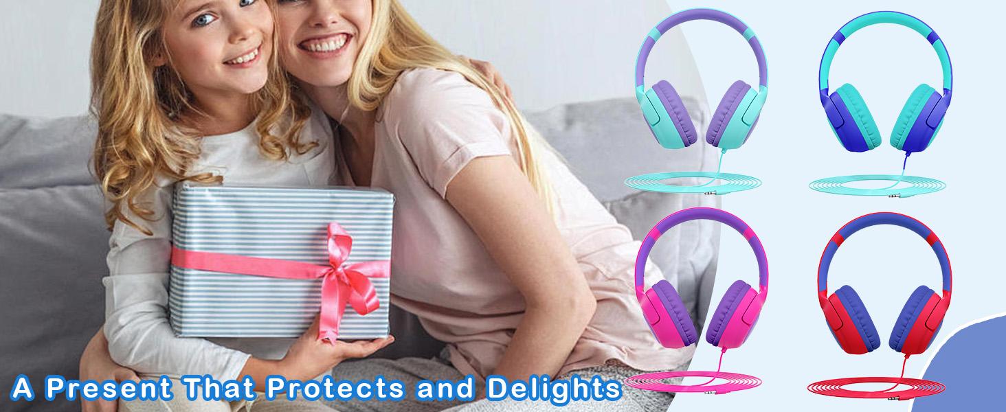 ZIHNIC R2 Wired Kids Headphones, Safe 85dB Volume Limit for Boys & Girls, Comfortable Earpads, Foldable Design for School, Tablets, and Travel-RED Earbuds Headset