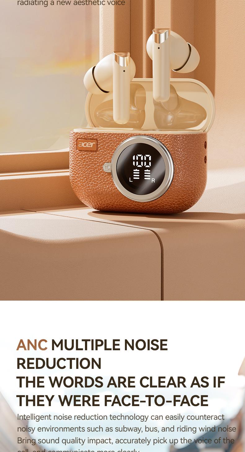 acer OHR508 Wireless Stereo Earbuds, In-Ear Noise-Canceling Earphones, Extra Long Battery Life, Universal Fit for Men and Women, Comfortable Wear, Noise Isolation Headphones, HIFI Sound Quality Music Headset Beige Audio Electronic