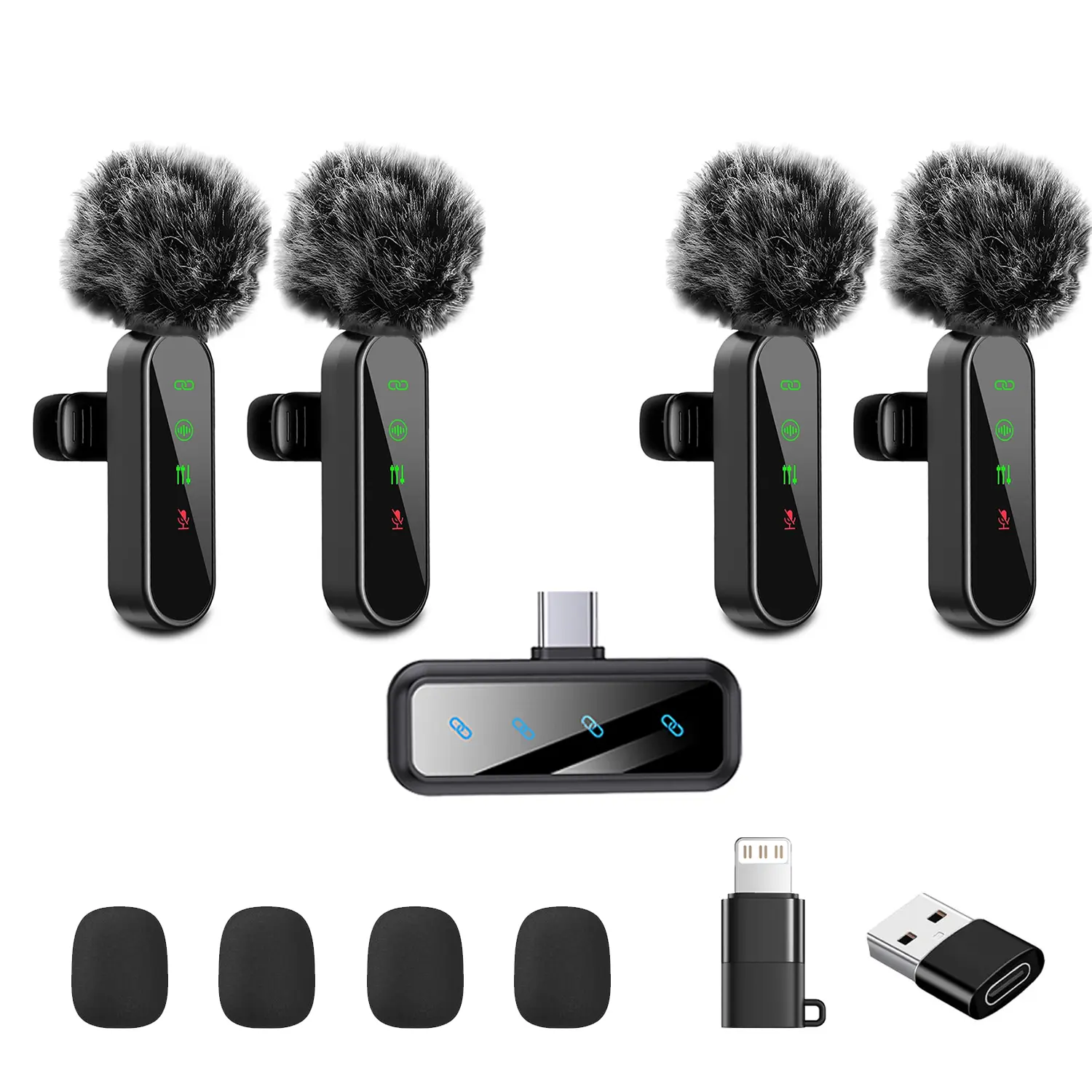Wireless Lavalier Microphone Lapel Mic for iPhone/Android/Laptop, Upgraded Rechargeable Wireless Mic, Mini Portable Mic Microphone with Noise Reduction, Ideal for Video Recording, Podcasts, TikTok and Vlogging (4 Mics)
