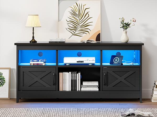 YITAHOME Farmhouse TV Stand for TVs Up to 65 Inch, Modern Entertainment Centre with Power Outlet, TV Shelf with Storage Cabinet, Television Stands for Living Room, Media Console, 59"