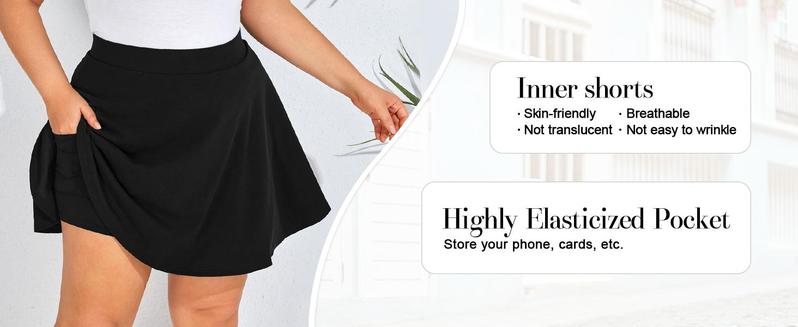 【S-XL&16-28W】Hanna Nikole Women Plus Size Casual Mini Skater Skirt Elastic Lining High Waist Basic Flared Skorts Pleated with Pocket Black Womenswear Palda Fitted Minimalist Bottom mini skirt #TikTokShopBlackFriday