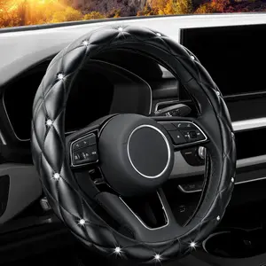 Steering Wheel Cover, Leather Car Steering Wheel Cover, Crystal Rhinestones Anti-Slip Soft Accessories for Women and Girl, Car Interiors Universal Fit For Nissan /Honda /Accord/Civic /CRV /Hrv /Kia /Sorento /Toyota /Corolla /4Runner /Camry /Hyundai /Mazda