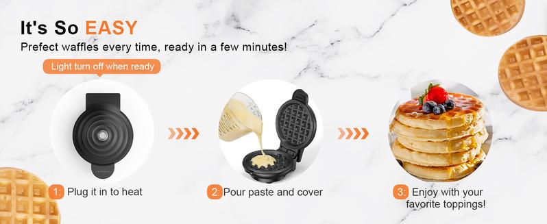 Crownful Mini Waffle Maker, Non-Stick, 4 Inch Chaffle Maker for Familes and Kids, Perfect for Breakfast, Dessert, Sandwich, Egg Cooker Machine & Kitchen Appliances