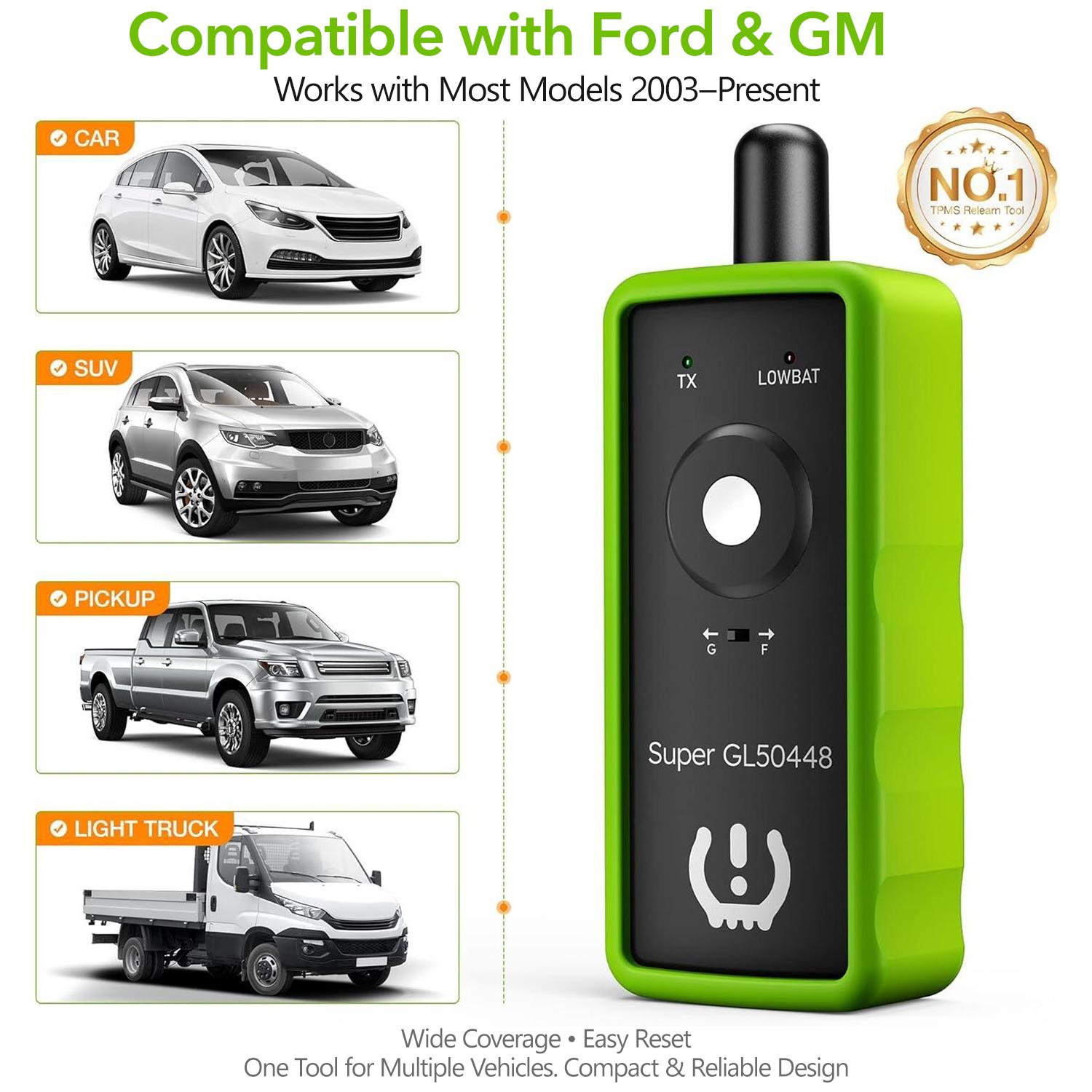 [ONLY for GM & Ford] VXDAS Super GL50448 2-in-1 TPMS Relearn Reset Tool  for Ford & GM | Tire Sensor Activation for F150, Buick, Cadillac, Chevrolet, GMC, Lincoln, Mazda