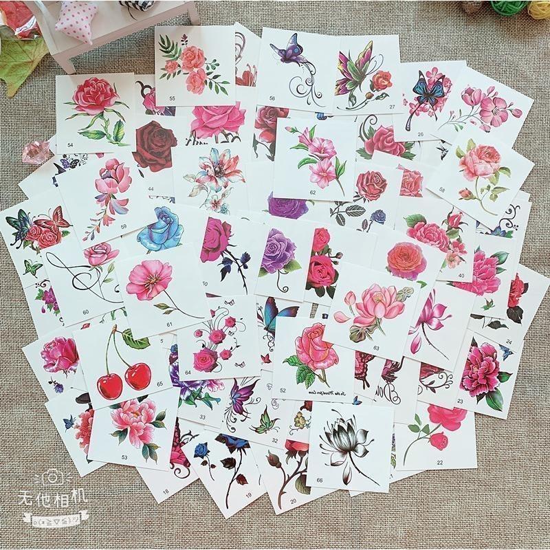 100 Sheets Flower Temporary Tattoo Stickers Rose Butterfly & Multicolor Mixed Styles Waterproof Removable Long Lasting Durable Realistic Body Art
