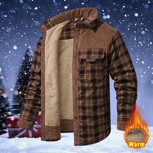 Men's Christmas Limited Edition Checked Plaid Panel Fleece Shirt Collar Work Jacket - Thick, Warm Menswear Tops with Long Sleeve, Foldable Design; Ideal for Everyday Casual, Weekend Outings; Great Gift for Boyfriend