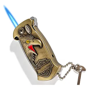 Butane Lighter Refillable Butane Windproof Torch Lighter with Bottle Opener and Flame Adjustment Suitable for Outdoor Camping BBQ(Gold)