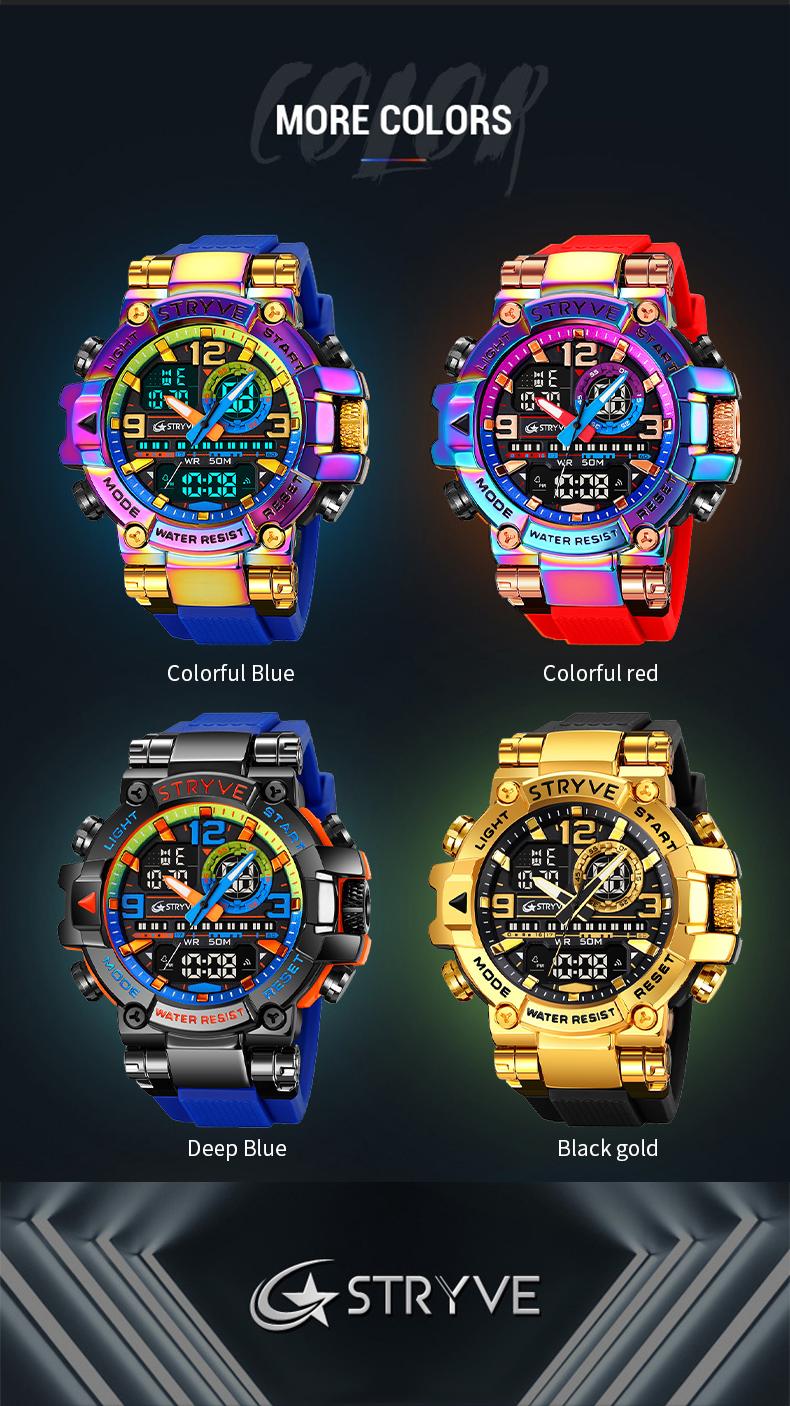 Men's Colorful Punk Style Quartz Watch, Jumpstart sale Multi.Functional Waterproof Dual Display Wristwatch, TrendyFashion Sport Watch, Birthday Gift with Gift Boxfashionable wristwatch multifunctional men
