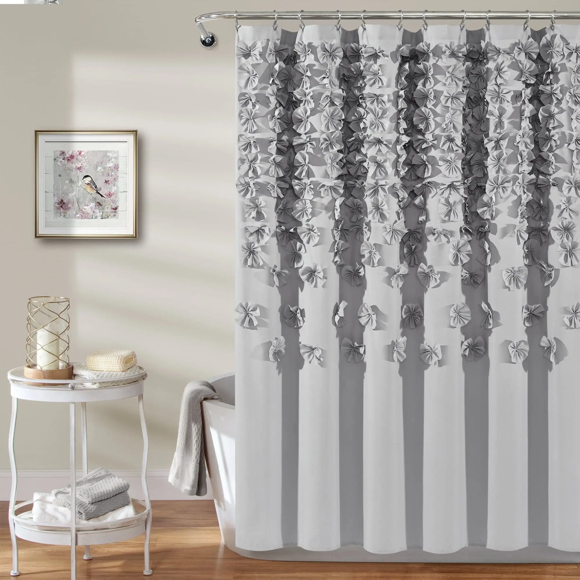 Lush Decor Lucia Shower Curtain - Bathroom Curtains with Bow Accents, Soft Fabric, Stylish Home Decor Items for Bathroom Spaces