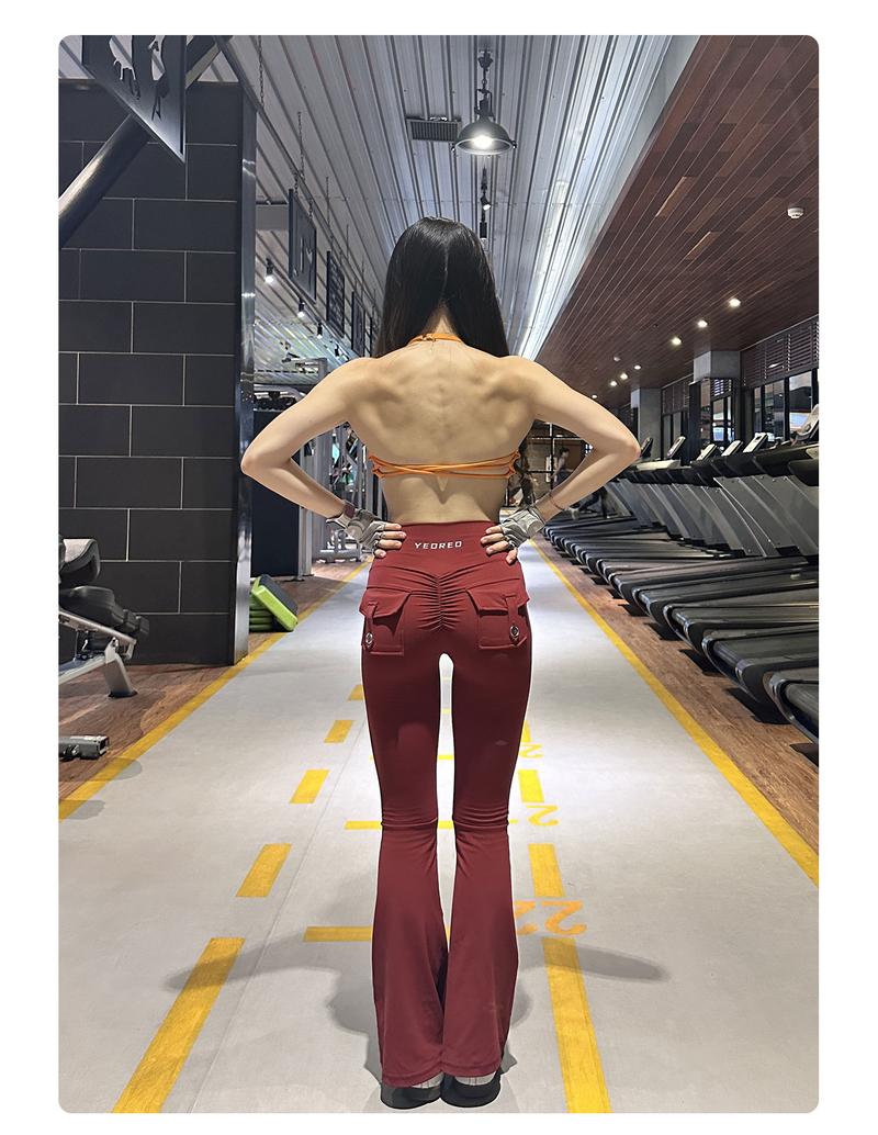 YEOREO CoreFlex Flare High-Waisted Scrunch Tummy Control Leggings with Pockets Butt-Lifting Seamless Workout Pants Tight Fit Breathable Fabric Sweatpants