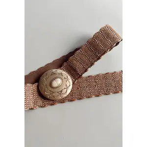 Amira Taupe Raffia & Gold Buckle Belt