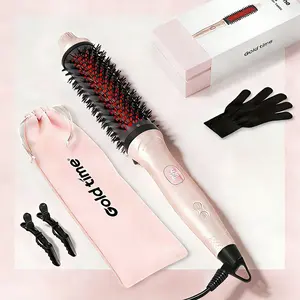 Goldtime Infrared Thermal Brush 1.65”, 100M Negative Ions 2-in-1 Curling & Straightening Round Brush, 6 Heat Settings, Dual Voltage Styler, Lightweight & Quiet, Auto Shut-Off, Elegant Gift Box for Women