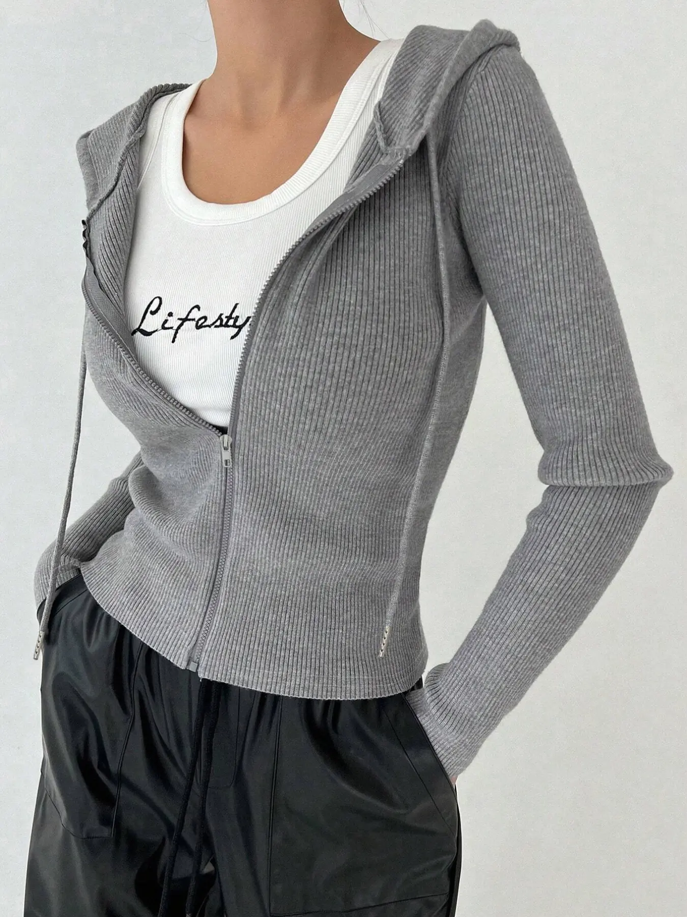 Women's Solid Color Basic Casual Knitted Long Sleeve Zipper Hooded Lightweight Soft Fit Jacket, Stylish, Elegant and Comfortable Outerwear for Daily Wear, Perfect for Fall and Winter