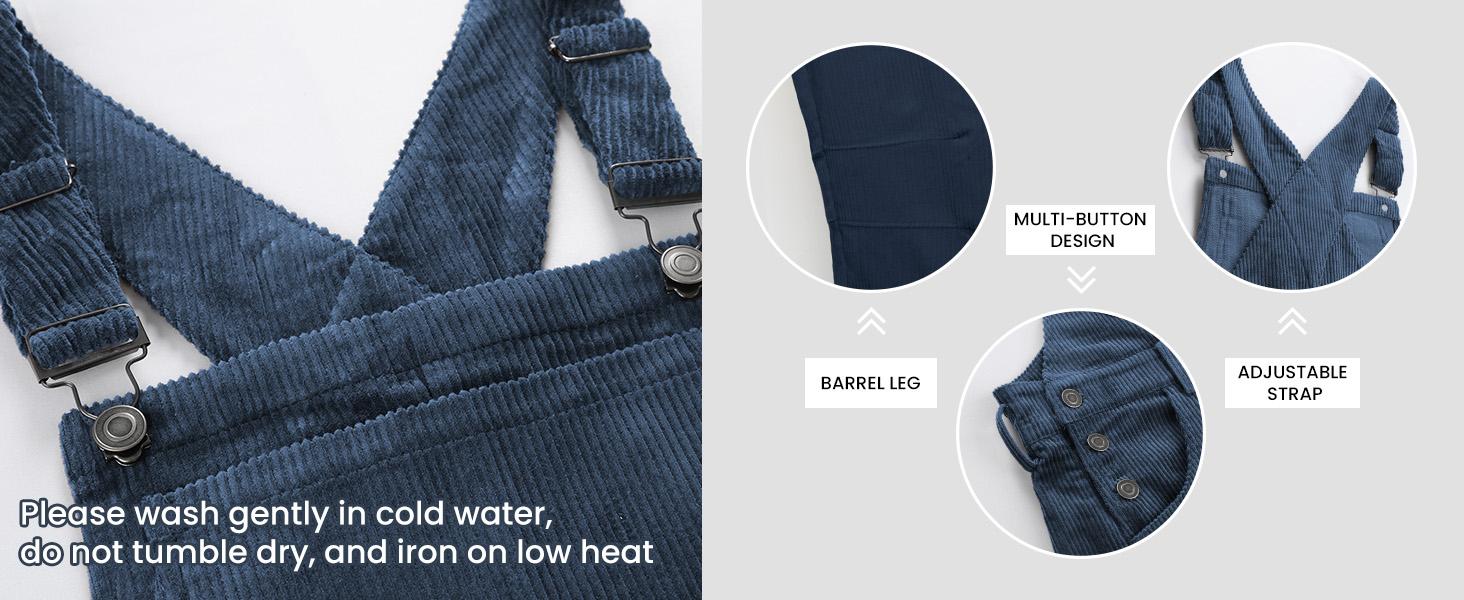 Yeokou  Corduroy Overalls for Women Barrel Wide Leg Bib Corduroy Pants Women Adjustable Romper Jumpsuit with Pockets