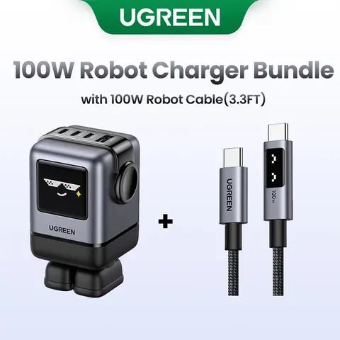 UGREEN Uno 100W/65W/30W Robot Charger Bundle with 3.3FT 100W Fast Charging USB Cord - Fast Charging for MacBook, iPhone 17/16 Pro Max, Samsung Mobile, Smartphone - Phone Accessories Deal, September Restock, TikTok Shop Back to School DealsForYouDays, Cell