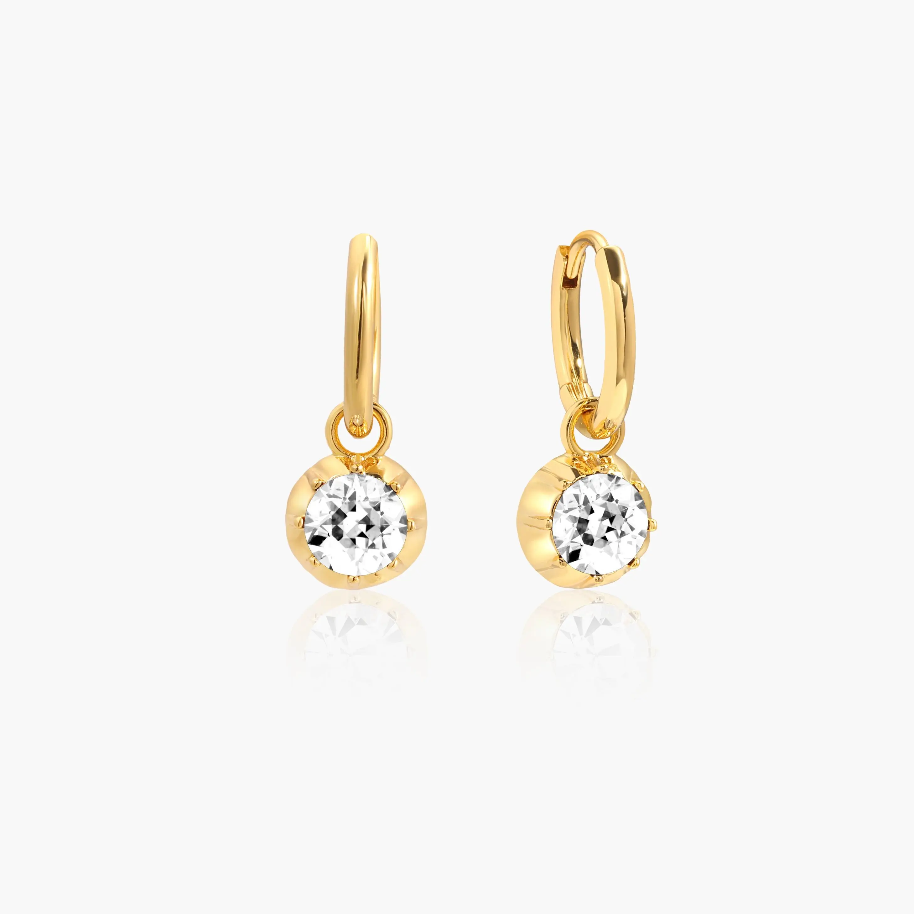 en route 18K Gold Plated Georgian Detachable Hoop Earrings, Timeless Design with Solitaire CZ & Scalloped Setting, Versatile Charm for Day-to-Night Looks