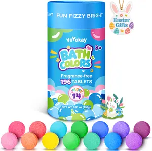 Bath Color Tablets for Kids – 196 Count, 14 Bright Colors | Non-Toxic, Fragrance-Free | Easter Basket Stuffers Sensory Bath Play