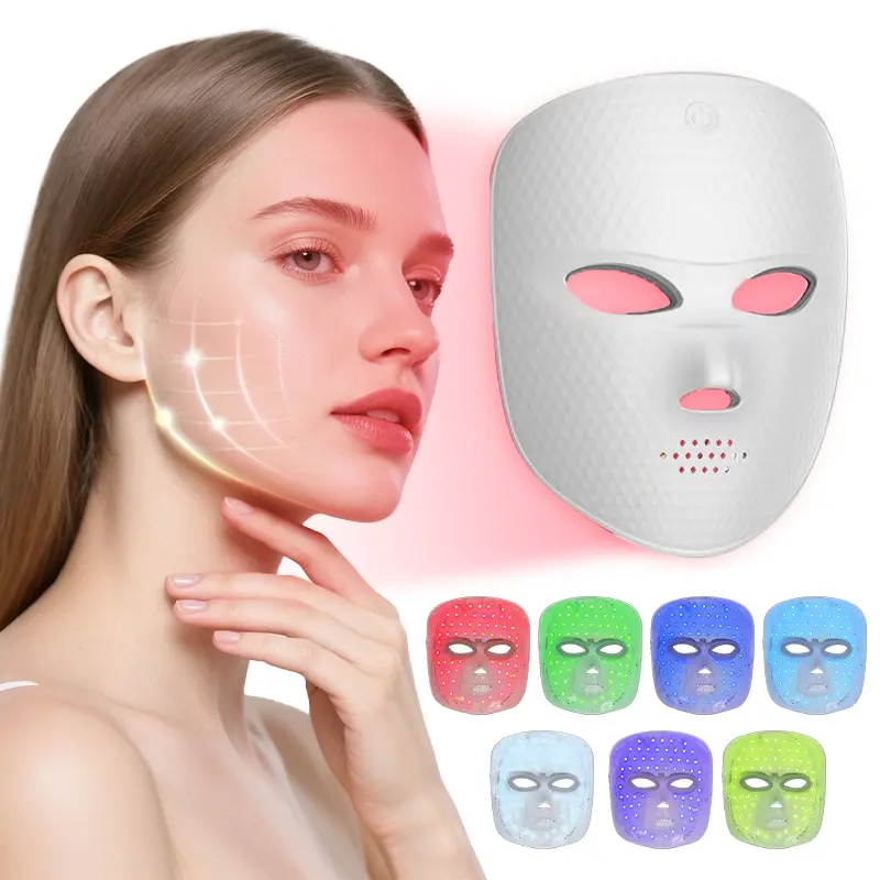 Red Light Therapy for Face and Neck, Red Light Therapy Mask with 850nm Infrared (NIR) Portable Led Face Mask with Eye Protection for True Skincare at Home (White) led headband facial beauty machine nourish max sohochic