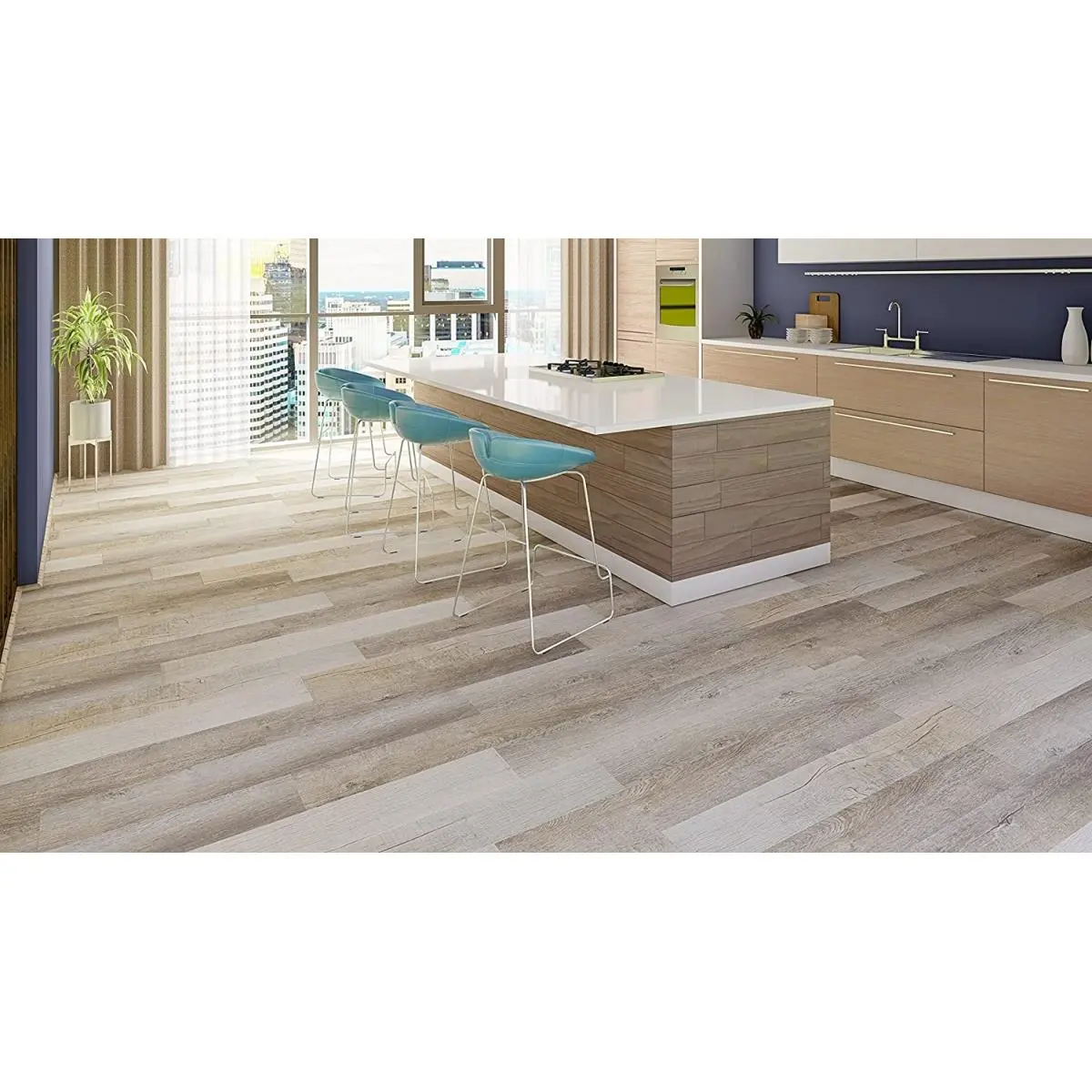 East West Furniture CA-47EC10 Capitola Surrey Beige Modern SPC Flooring Plank (4 mm x 7 in x 48 in, Size S), 20 mil Wear Layer, I4f Click Lock, Easy Install, EVA Backing, Double UV Coated, Noise Absorbing, Rigid Core, Waterproof, Low-Maintenance, Durable,
