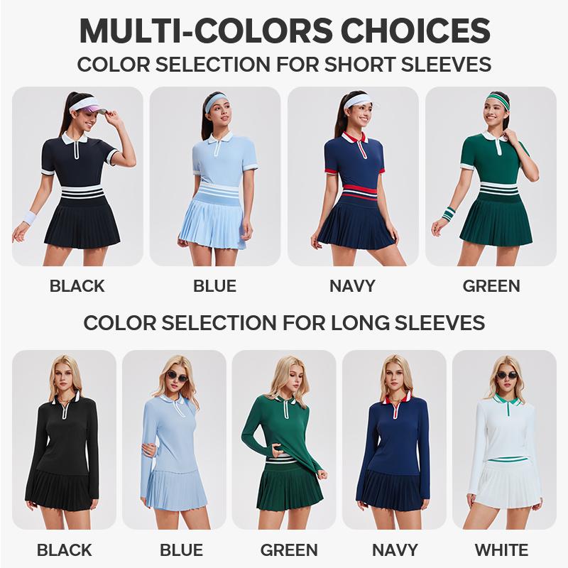 Airfree Tennis Skirt Sets Springfreshness Golf Outfits for Women Two Pieces Zipper High Waisted Golf Polo Two Piece Skirt Set Long/Short Sleeve Women 2 Piece Outfits Casual Gym Wear Athletic Clothing Versatile