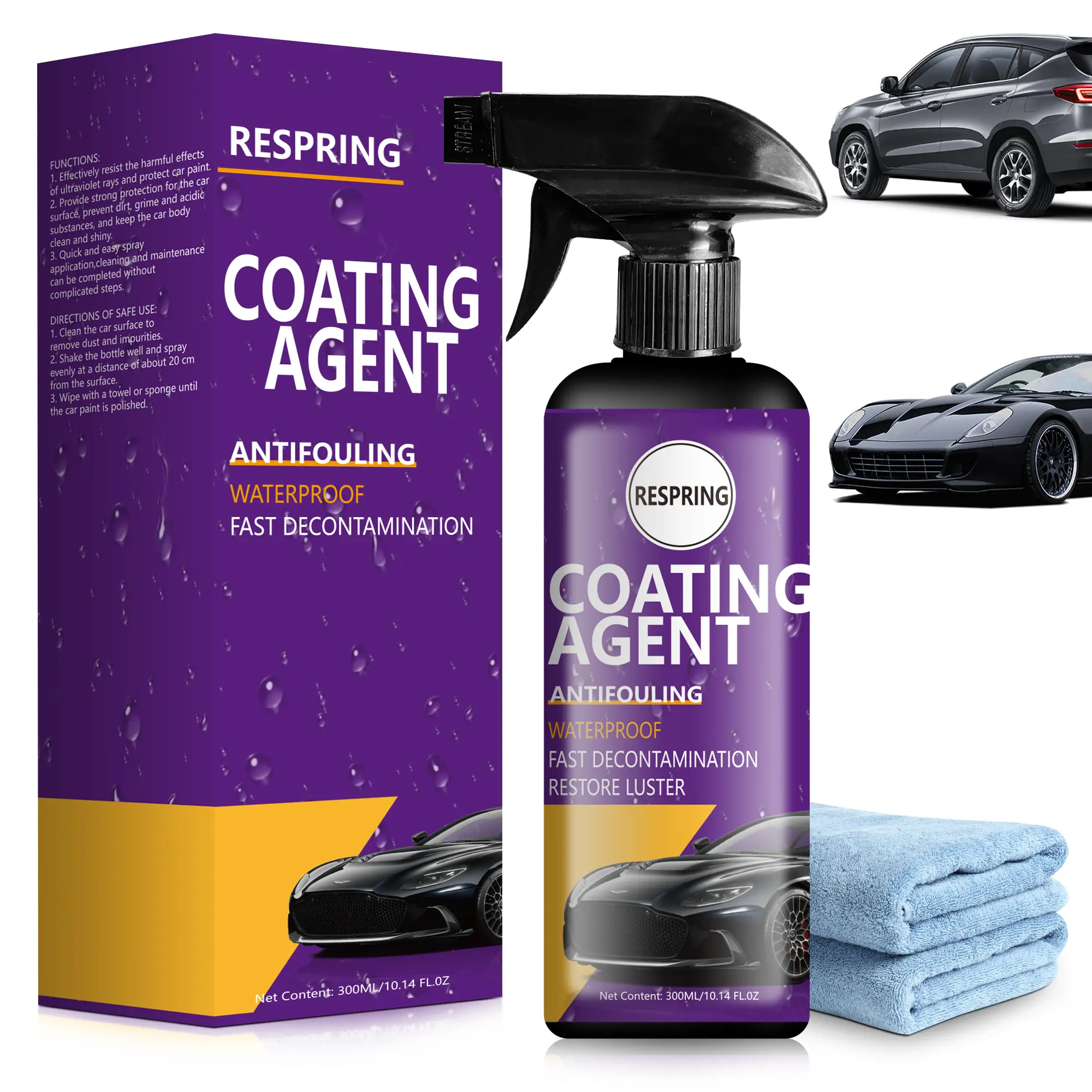 Automobile Coating Spray - Non-Acidic Alkaline Formula, Surface Cleaner, Wheel & Iron Oxide Lift, Deep Dirt Dissolve, Fast-Curing, Mirror Surface, Dust-Proof, Durable Car Paint Waxing Liquid, 10.14 fl oz