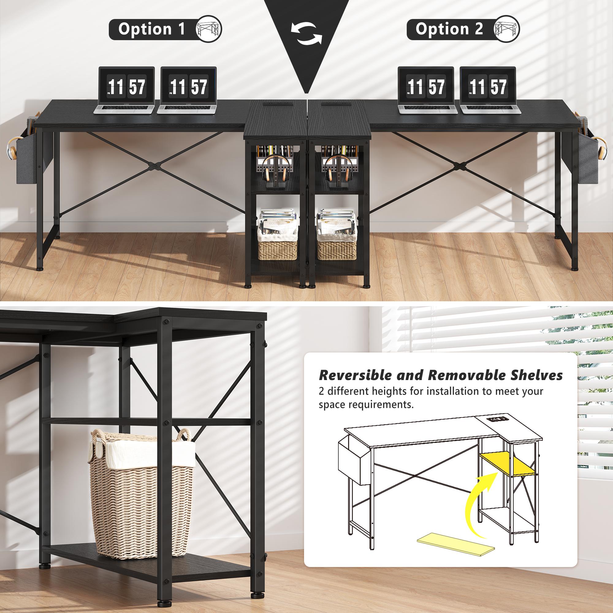 【For SMALL SPACE】Raybee L-Shaped Gaming Desk with Side Pouch, Shelves, Power Outlets Home Office Computer Desk for Small Space, Bedroom,Dormitory,Study Room,Corner Table Organization 【For SMALL SPACE】Raybee L-Shaped Gaming Desk with Side Pouch, Shelves, Power Outlets Home Office Computer Desk for Small Space, Bedroom,Dormitory,Study Room,Corner Table Organization