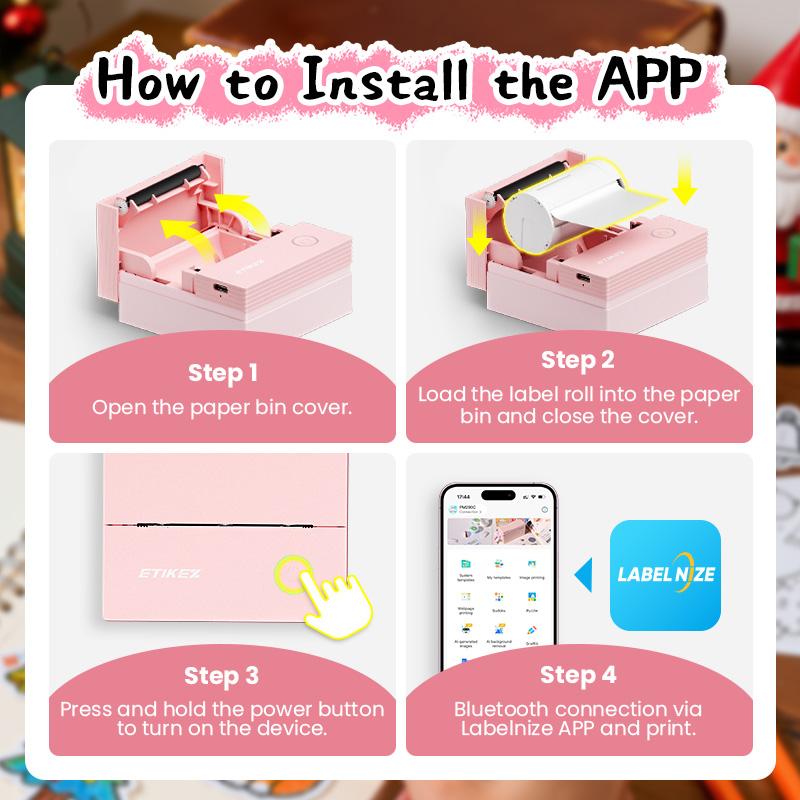 PM290C Sticker Printer Thermal Mini Printer, Bluetooth Print with Roll of Paper, Portable Print for Phone & Tablet, Sticker Maker Machine for Notes, Photos, Journal, Ideal Gift for Valentine's Day