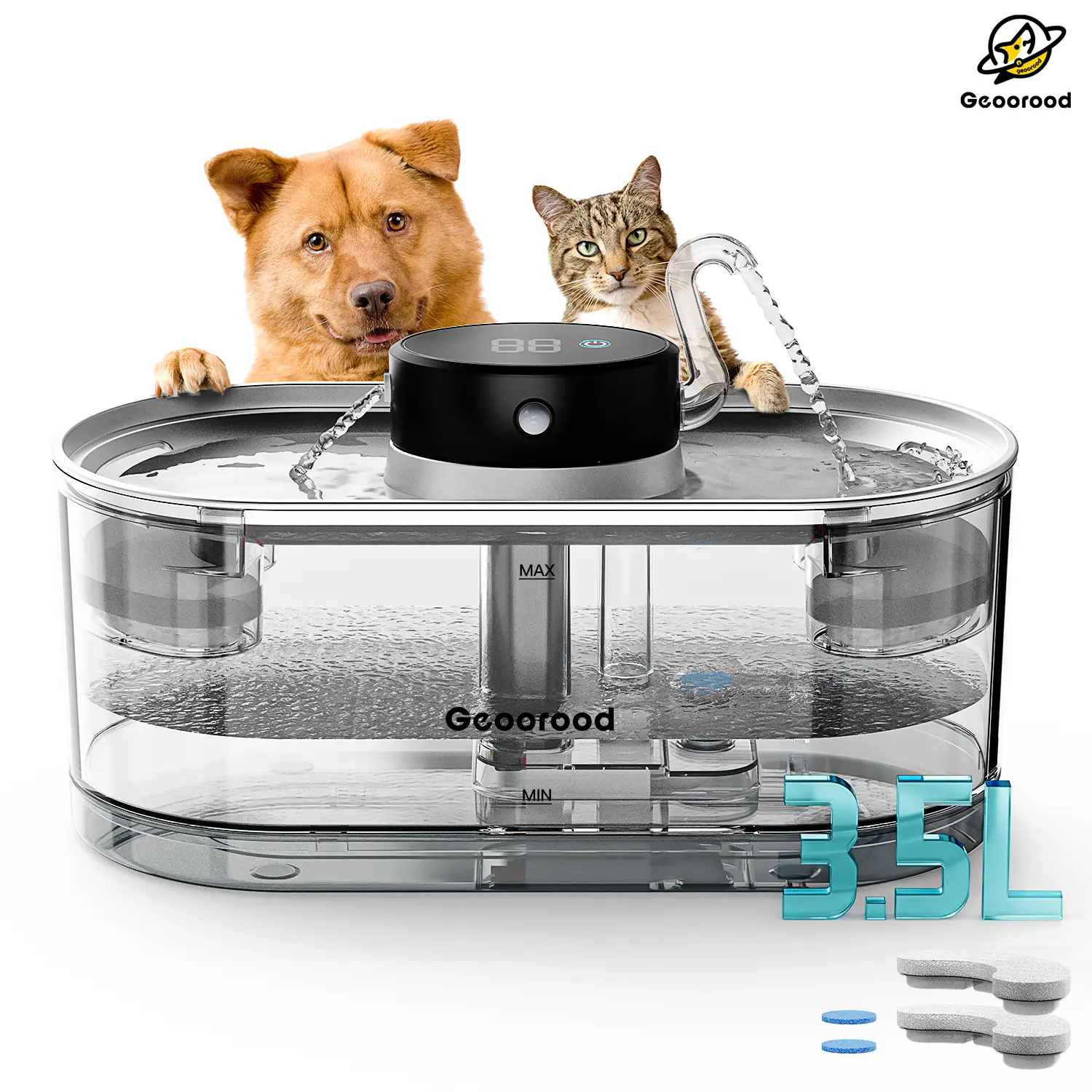 Geoorood Cordless Pet Water Fountain with Smart Sensor 3.5L Battery Powered for Cats and Dogs Includes 2 Filters Cord-Free Shock-Safe 15-Day Runtime Stainless Steel Durable summeressentials DealsforYouDays SummerWins