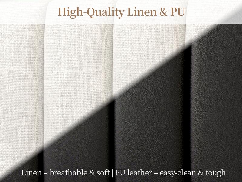 SIBEDS Queen LED Bed Frame with Storage Drawers Modern Platform Bed with 2-Tier Linen Upholstered Wingback Headboard Channel Tufted Rivet Detail No Box Spring Needed