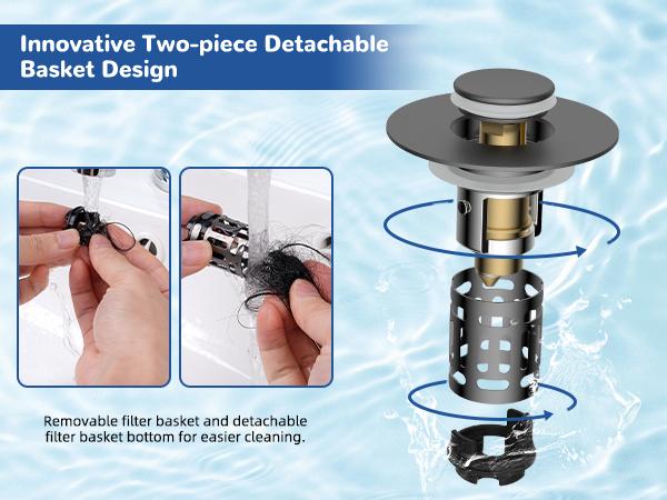 Hibbent Upgraded 3 in 1 Bathroom Sink Drain Strainer, Universal Pop Up Stopper with Removable Stainless Steel Filter Basket Hair Catcher, Sink Plug for 1.1''~2.36'' Basin, Brass Bullet Core, Grey Hibbent Upgraded 3 in 1 Bathroom Sink Drain Strainer, Universal Pop Up Stopper with Removable Stainless Steel Filter Basket Hair Catcher, Sink Plug for 1.1''~2.36'' Basin, Brass Bullet Core, Grey