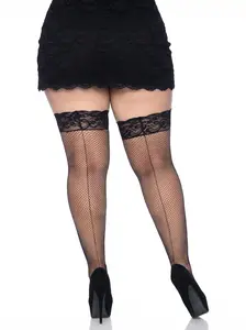 Plus Amy Fishnet Thigh High Stockings