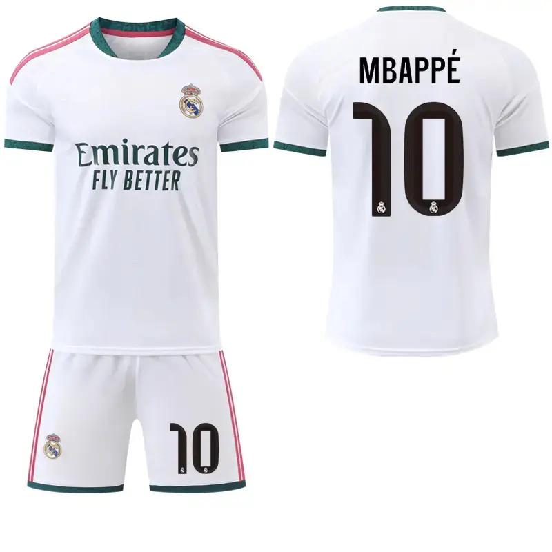 Real Madrid Home White Football Jersey & Shorts Set, Lightweight Soccer Uniform for Men & Sports Fans