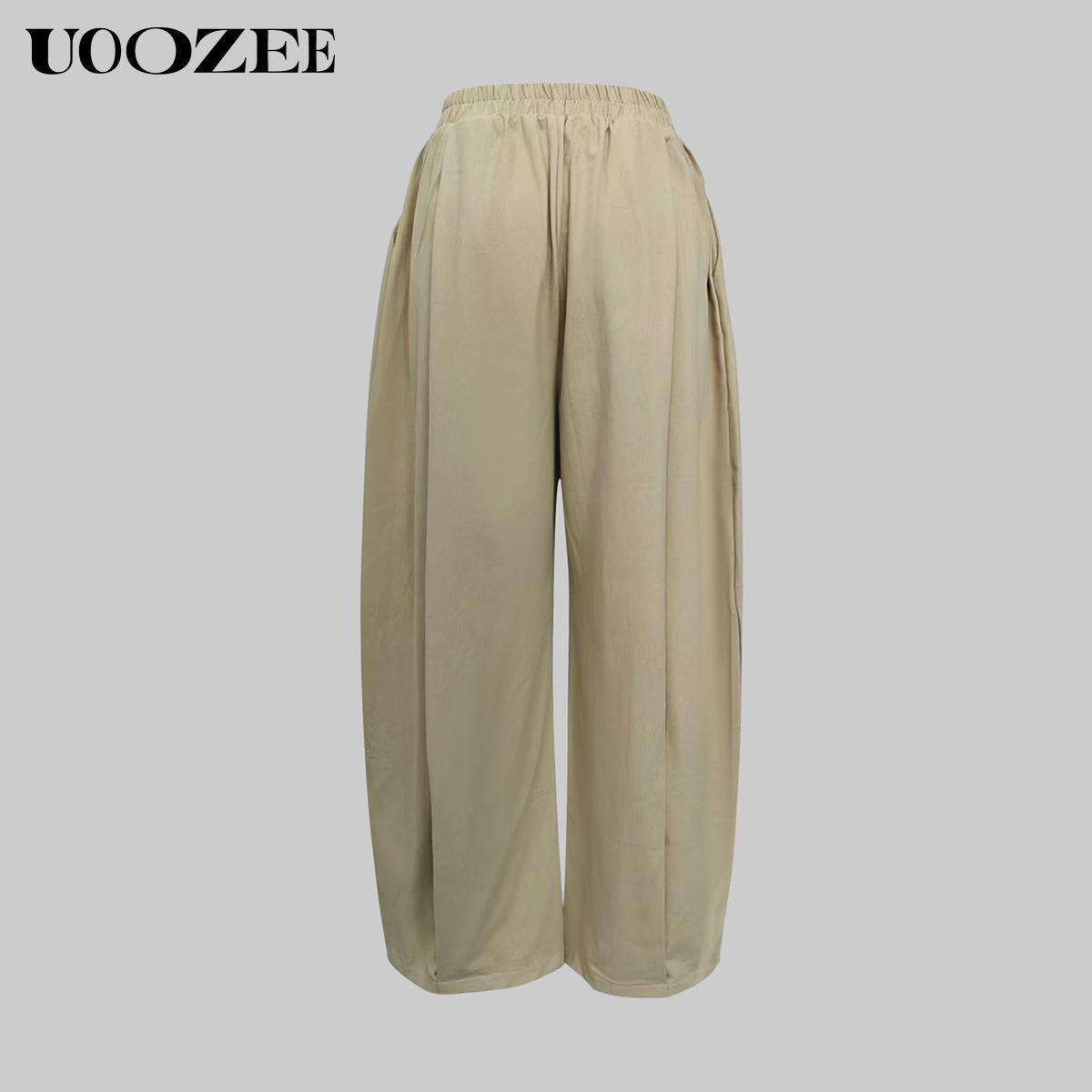 UOOZEE Women's Khaki Loose Multicolor Cropped&Long Trousers 100% Cotton Soft Summer&Autumn/Winter Comfortable Breathable Fabric Elastic Waistband Lantern Pants with Pockets Casual Style Bottoms Outfit Minimalist Spring Basic teacher outfits