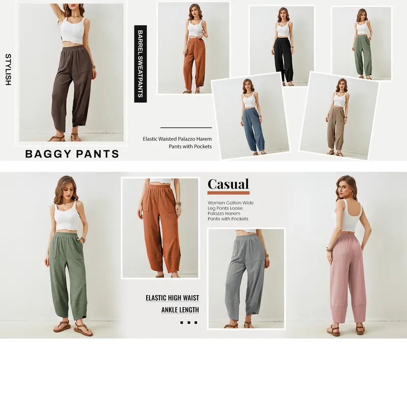 Buenoble Women's Wide Leg Harem Pants Casual Palazzo Pants with Pockets High Waist Relaxed Fit