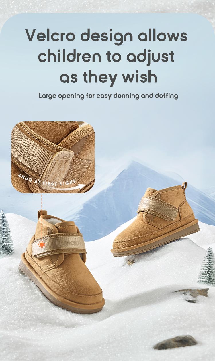 Balabala Winter Short Snow Boots Warm Plush Fleece Lining Anti-Slip TPR Sole Easy Velcro Water-Repellent Suede Stylish Cozy