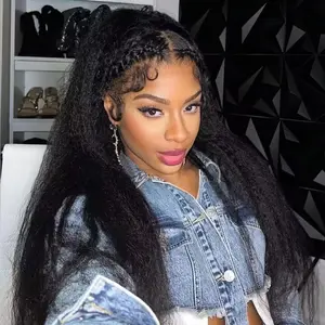 13x6 Lace Front Human Hair Wig Pre Plucked With Baby Hair Brazilian Kinky Straight Invisible Lace Front Wigs For Women 200 Density（30 Inch）