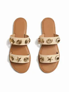 Women's Double Strap Seashell Flat Sandals-