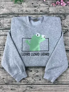 Lizard Lizard Lizard Embroidered Sweatshirt, Funny Viral TikTok Meme Shirt, Weirdcore Embroidery Crewneck, Quirky Gen Z Gift Tee