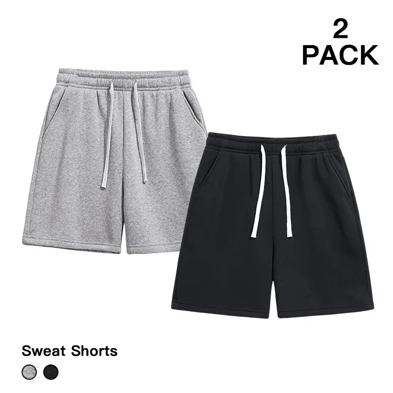 Men's Plain 2-Pack Streetwear Clothing Sweat Shorts, Elastic Waist, Loose Fit, Black + White Menswear for Gym, Casual Daily Wear Bottoms (Gym Stuff Included)