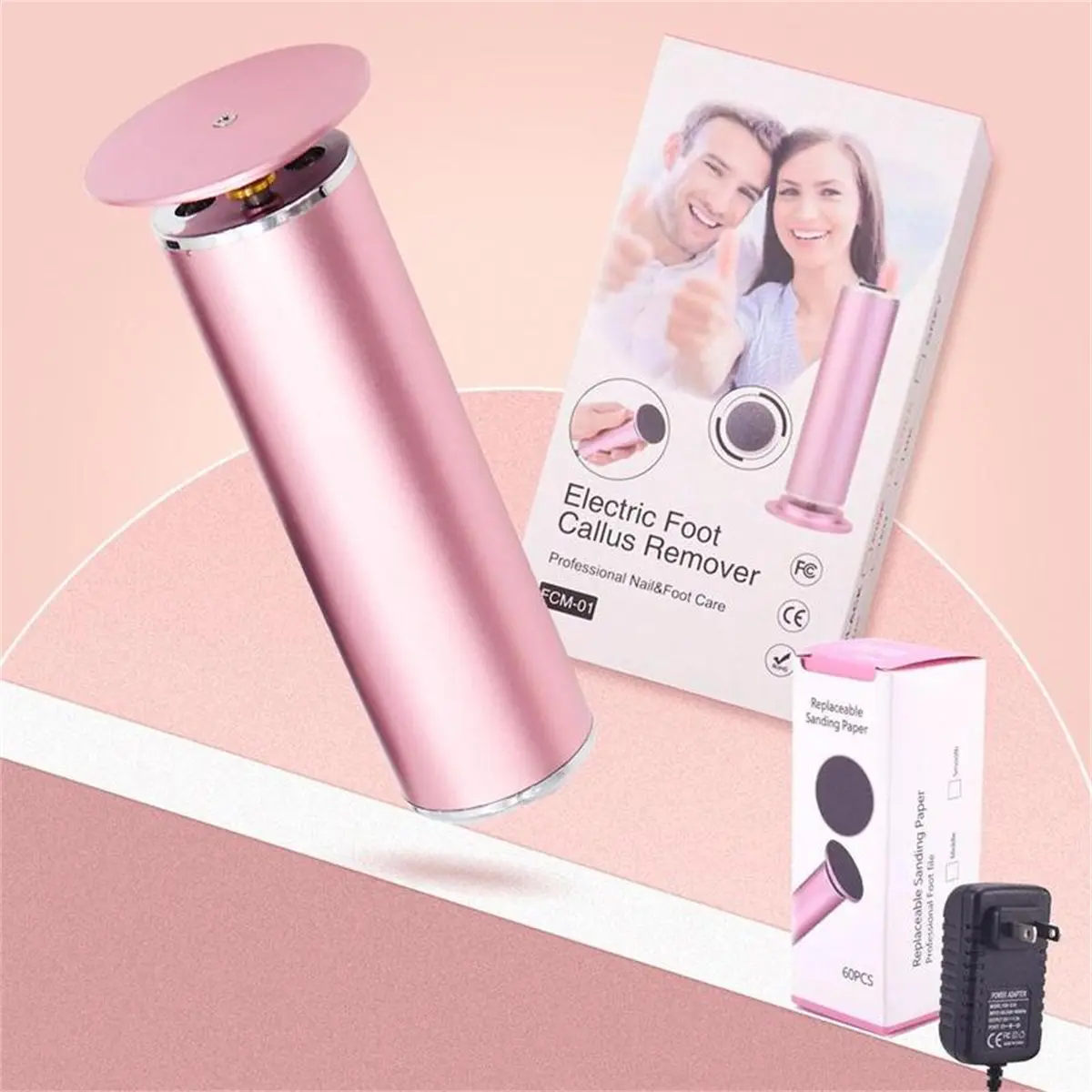 Aluminium Plug-in Adjustable Rotatable Electric Foot File, 60pcs Round Exfoliating Sandpaper Refills, Gentle Foot Care & Nail Care Tool, Mother's Day Gift - Pink Manicure Pedicure Accessory, Exfoliating Foot