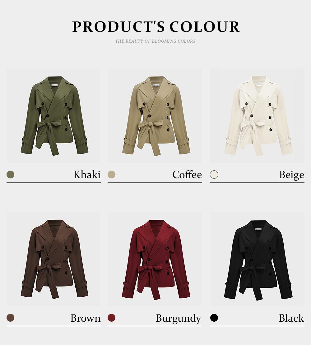 KatchMe Women's Commuter Notch Lapel Double Breasted Detachable Belt Trench Coat, Fall & Winter Plain Wrap Tie Waist Outerwear Jacket, Elegant Trench Coat