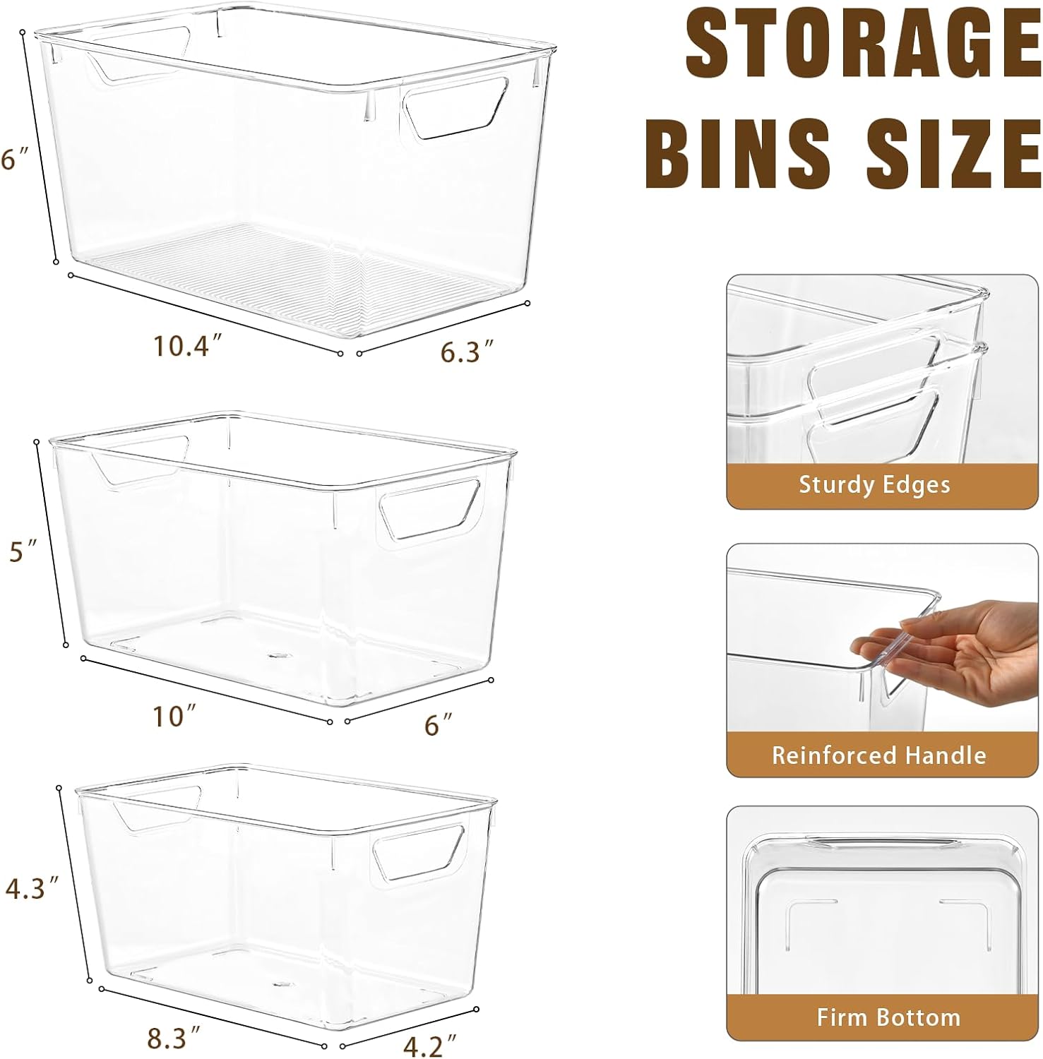 TAYTUU 6/12 Pack Clear Acrylic Plastic Bins, 3 Sizes Pantry Storage Bins with Handles, Clear Storage Containers for Kitchen,Freezer,Cabinet,Closet, Multi-Use Organizer Bins Bathroom Under Sink Storage Dustproof Stackable