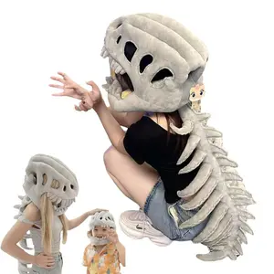 Adults & Kids Halloween Cosplay Dinosaur Costume Set – Realistic Plush Skeleton Outfit with Skull Headpiece & Spine