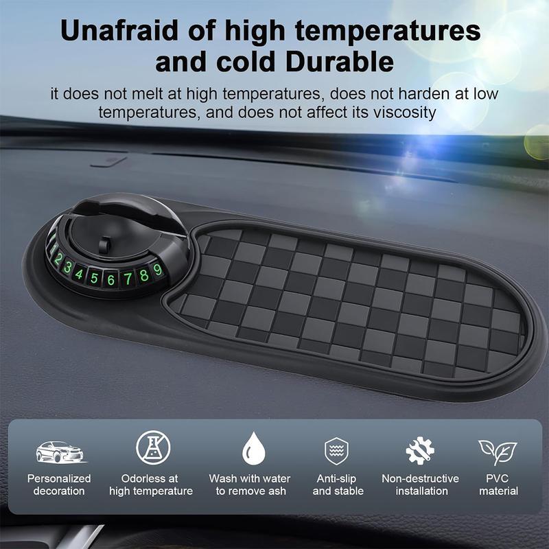 [Holiday Haul]  Multifunction Car Anti-Slip Mat, 2025 Multifunctional Car Dashboard Mobile Phone Holder, Auto Universal Rotatable Anti Skid Car Dashboard Pad with Temporary Parking Number