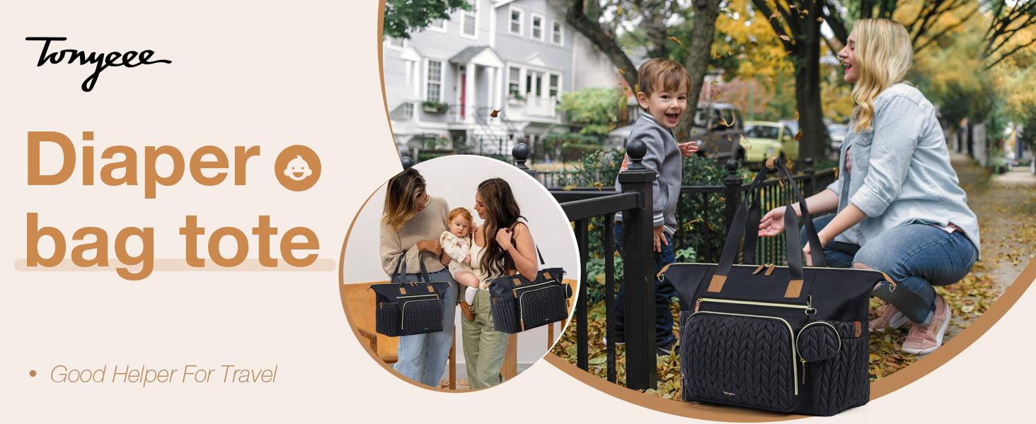 Diaper Bag Tote, Large Diaper Bags Waterproof, Hospital Bag for Labor Delivery, Baby Bag with Pacifier Case, Travel Diaper Tote with Changing Pad, Black TikTokShopJumpstartSale