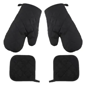 4Pcs Oven Mitts with Pot Holders Heat Resistant Cotton Microwave Gloves Kitchen Mitts for Baking Cooking BBQ
