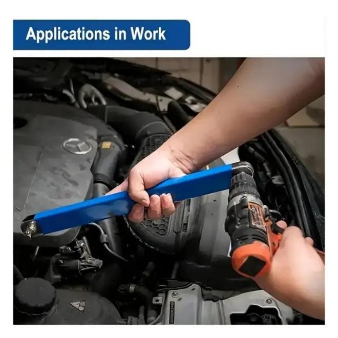 Universal Offset Extension Wrench, 15" Socket Wrench Tool, Upgraded Impact Ready Extension Wrench Set with 4pcs 1/2", 1/4" and 3/8" Square Drive Adapters, Heavy Duty Extensions Wrench for Hard-to-reach Narrow Space