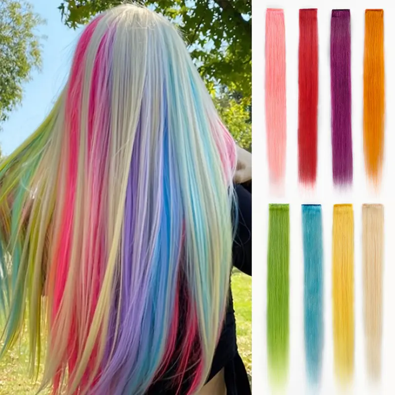 Clip in Colored Hairstyles Green Aqua Purple 100% Real Human Hair Extensions Amazon.com : 24 Pcs Colored Clip in Hair Extensions for  main image 4