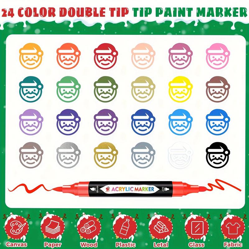 24pc Dual Tip Acrylic Paint Markers – Non-Toxic Professional Paint Pens for DIY, Arts & Crafts, Multi-Surface Markers coloring - Dual-Tip Set